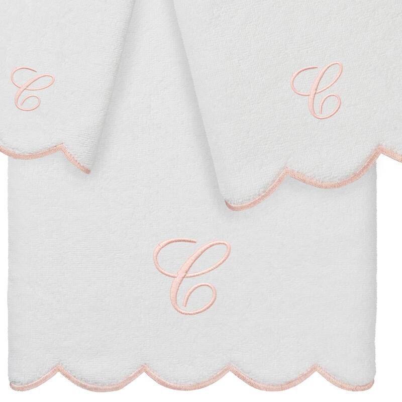 Authentic Hotel and Spa 100% Turkish Cotton Pink ADORNIA Scallop Personalized 3 Piece Towel Set - 3 Piece Set