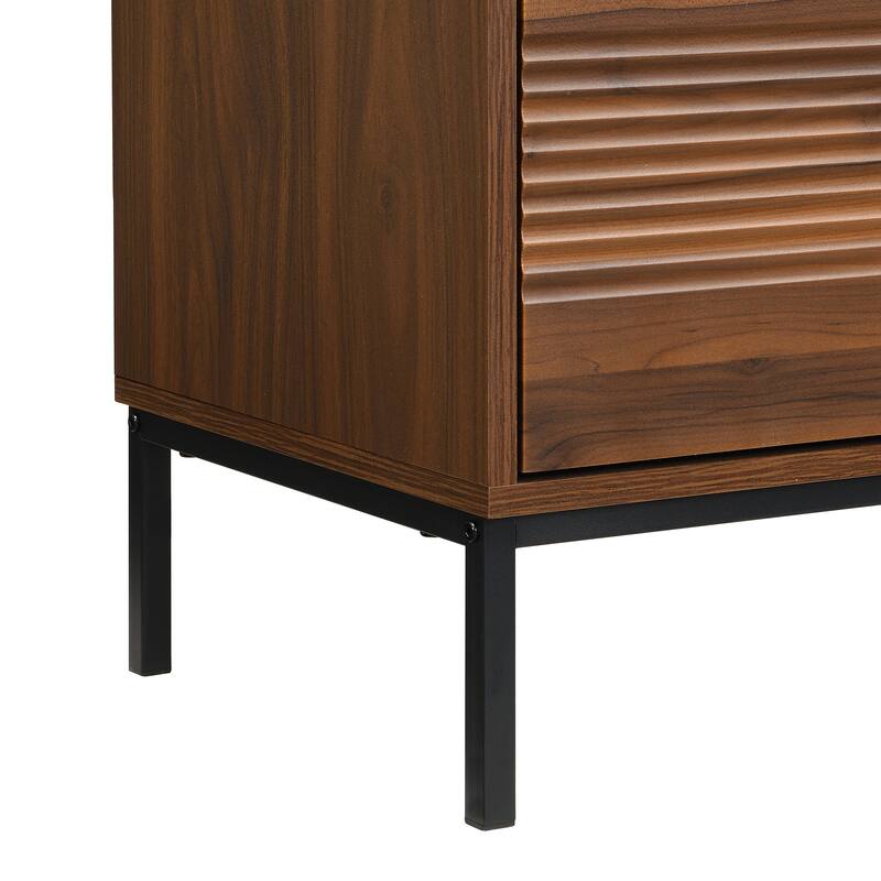 Farmhouse TV Stand for TVs up to 75 Inches, Sliding Doors TV Cabinet TV Console Table for Living Room