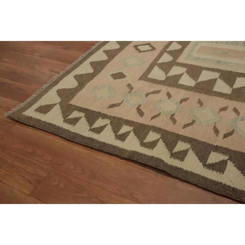 Hand Woven Oriental 100% Wool Carpet Southwestern Tribal Brown Kilim Area Rug - 11' 8'' X 8' 4''