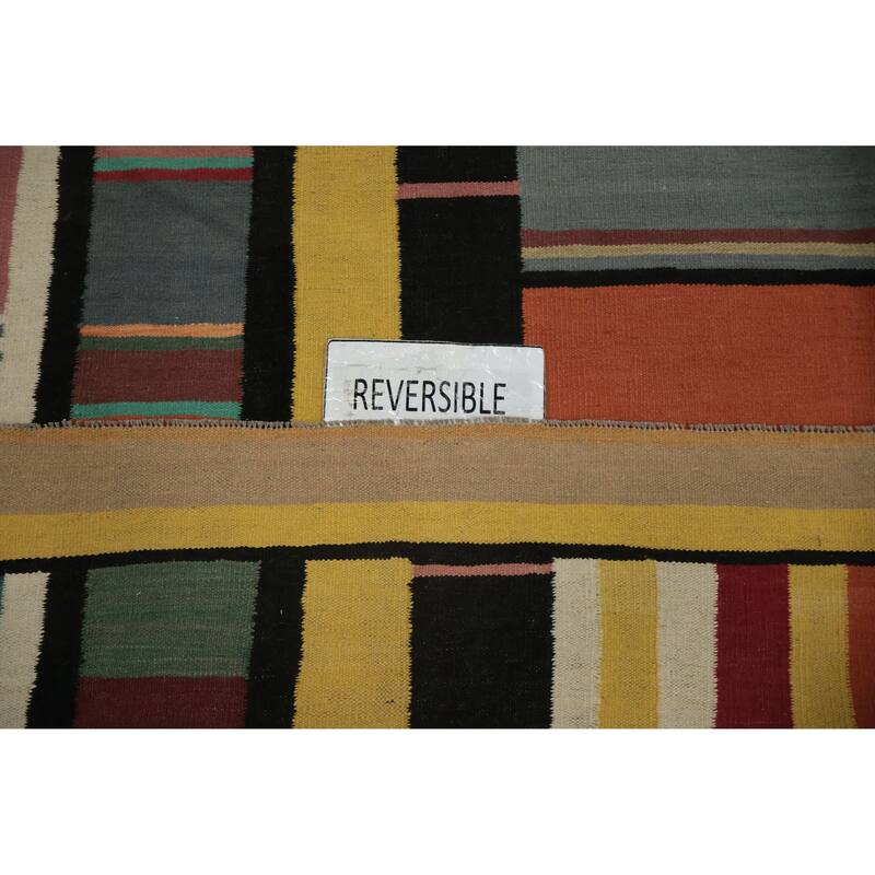 Hand Woven Oriental 100% Wool Carpet Southwestern Modern Multi-Colored Kilim Area Rug - 13' 4'' X 9' 3''