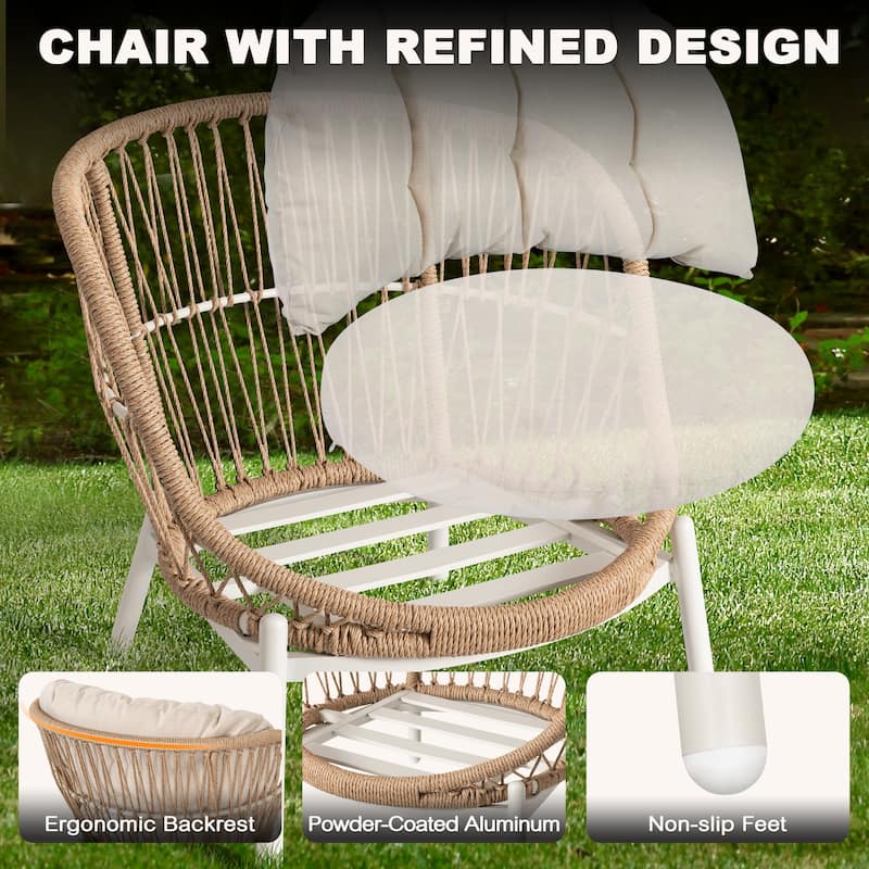 Outdoor 2-Piece Aluminum Rattan Single Sofas with Beige Cushions