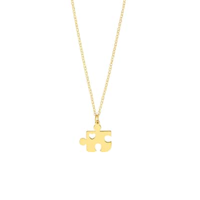 Curata Solid 14k Yellow Gold Puzzle With Cut Out Love Heart Adjustable Necklace, 18"
