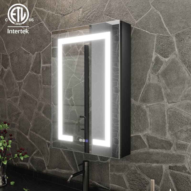 ExBrite 20" x 30" LED Lighted Bathroom Medicine Cabinet with Mirror,Recessed or Surface Mount,Defog