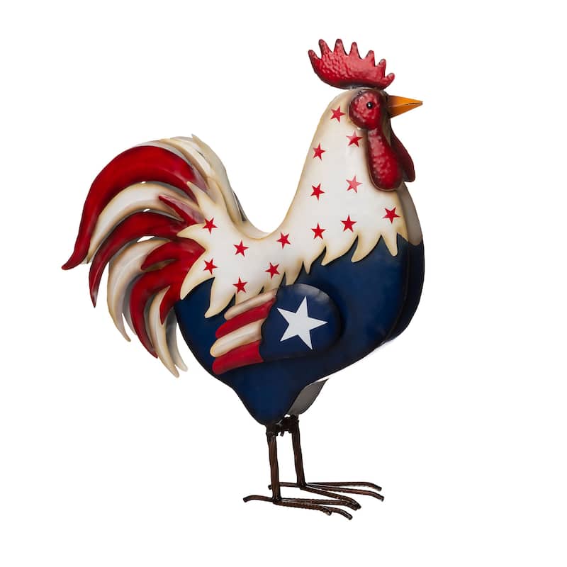 Glitzhome 21"H Metal Patriotic Rooster Porch Decor Statue