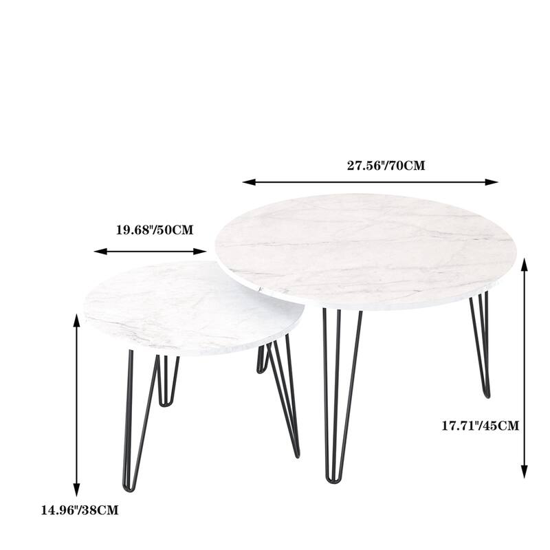 27.56" Round Nesting Coffee Table with Metal Base (Set of 2)
