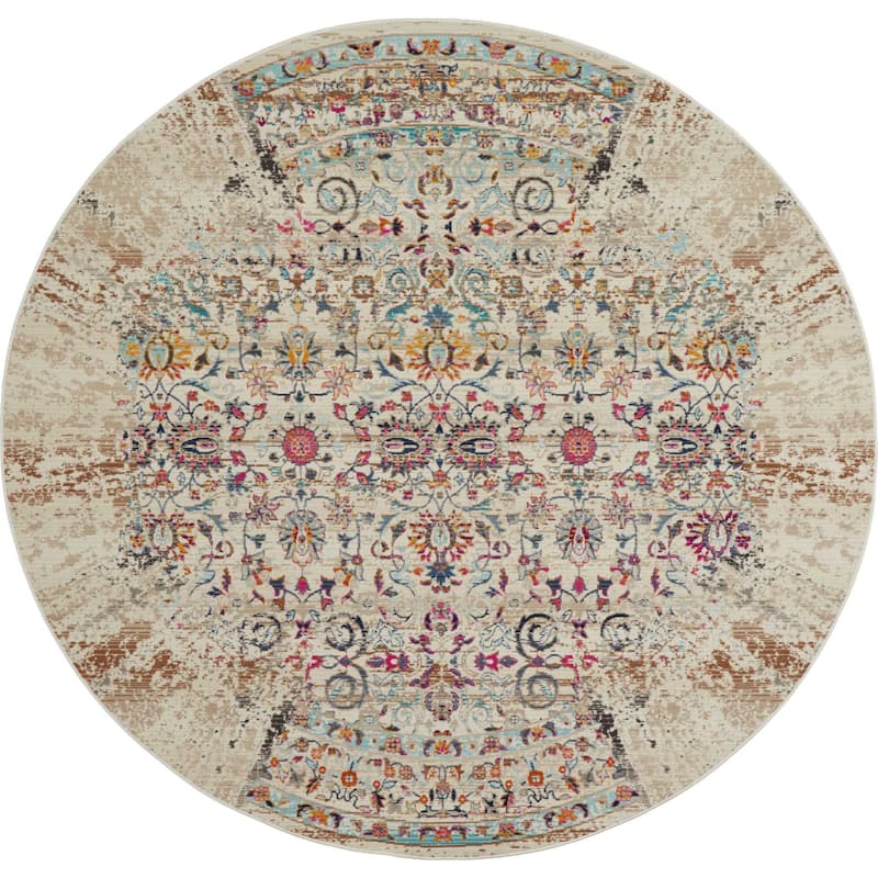 HomeRootsFloral Transitional Round Area Rug - 48' X '48' X '0.5