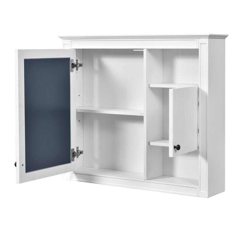 Bathroom Wall Mounted Medicine Cabinet Mirrored Door Over Toilet Storage Cabinet w/ Vertical Stripe Design and Open Compartments