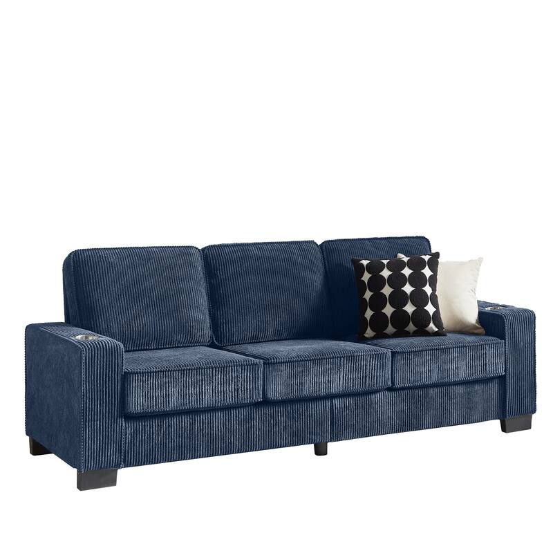 84" Corduroy 3-Seater Sofa, Modern Compressed Design for Multiple Rooms