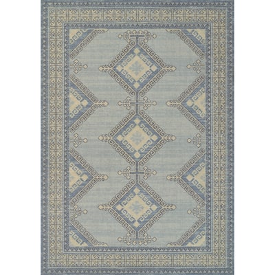 Momeni Anatolia Medallion Wool and Nylon Blue Area Rug
