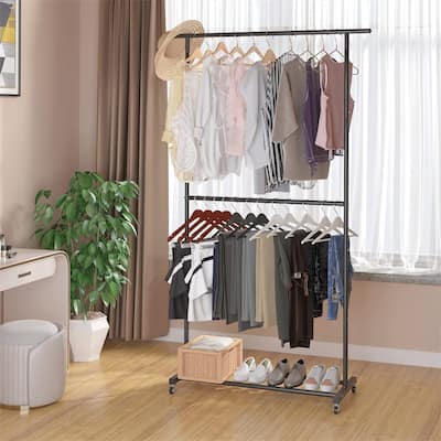 Double Rod Clothing Garment Rack - 47.24"D x 16.73"W x 78.74"H
