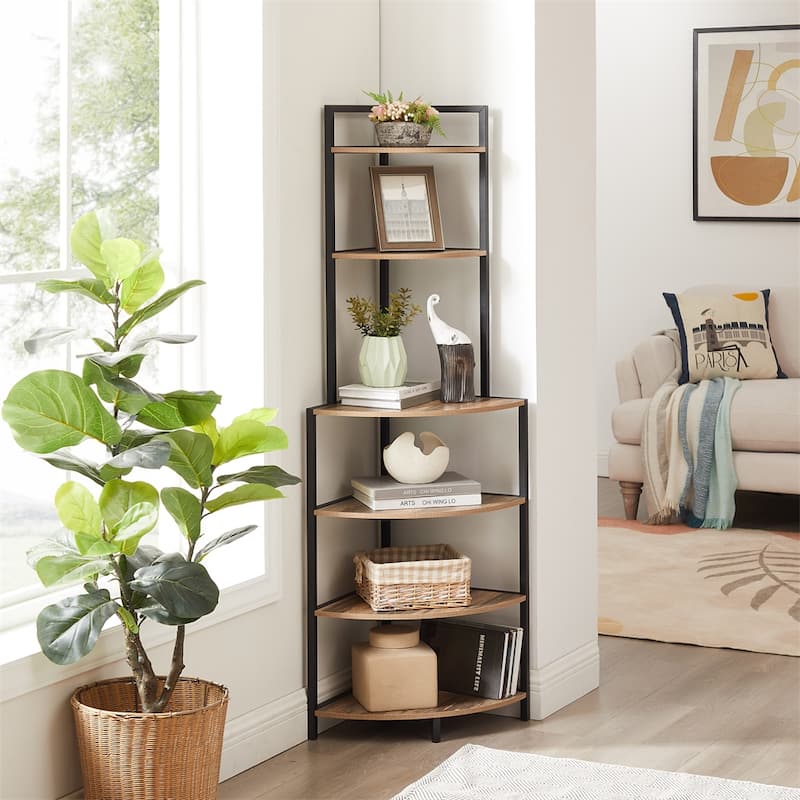6-Tier Corner Open Shelf Modern Bookcase - Brown