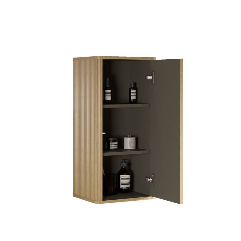 GDFStudio - Floating Wall-Mounted Side Cabinet with Curved Edges and Push-Open Door, Pre-Assembled Storage