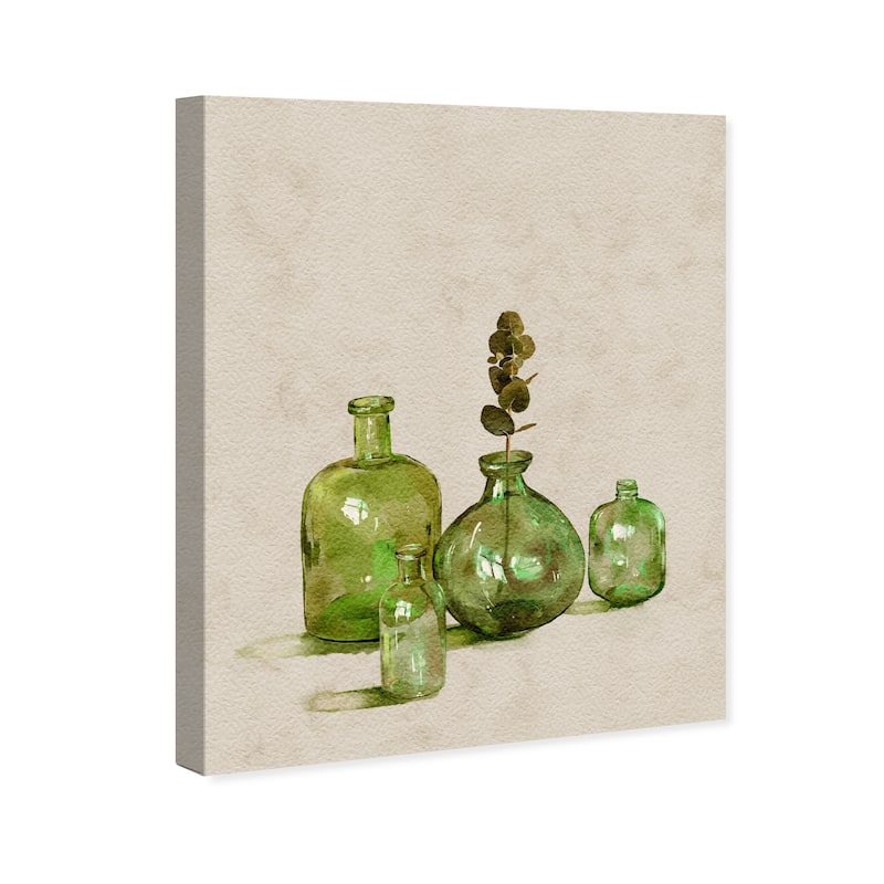 Wynwood Studio Canvas Floral and Botanical Emerald Vase Set Green and Modern & Contemporary Wall Art Canvas Print