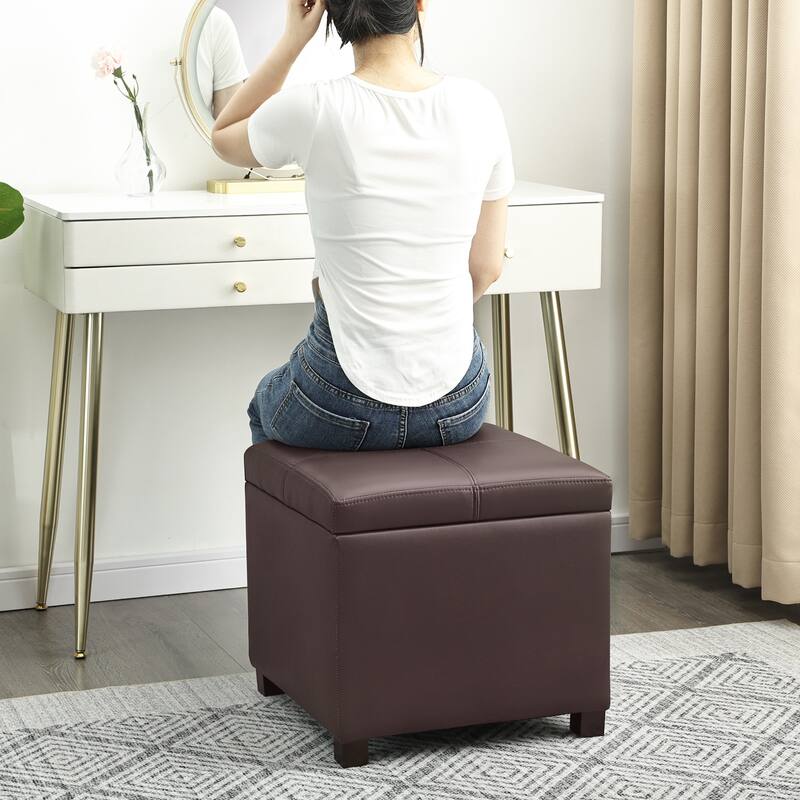 Adeco Square Tufted Storage Ottoman with Hidden Space