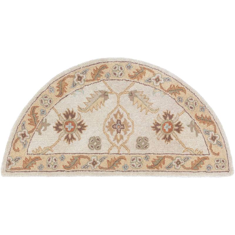 Livabliss Traditional Caesar Border Area Rug - 2' x 4' Half-Circle - Brown/Tan