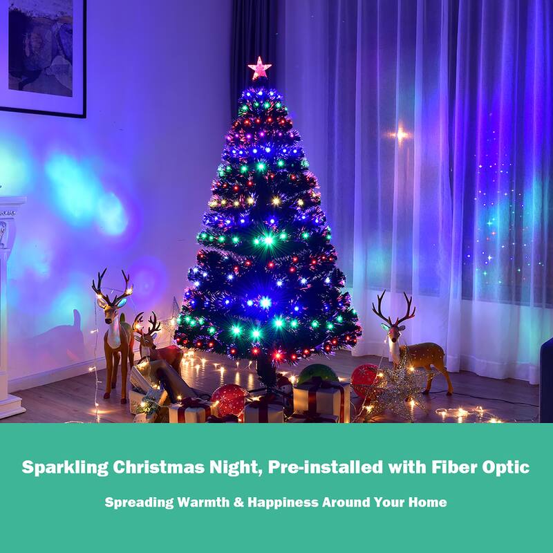 Costway 6' Pre-Lit Fiber Optic Artificial Christmas Tree w/Multicolor - 6 FT