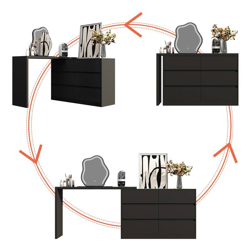 Kerrogee Rotating Dresser and Desk 6 Drawer Dresser Makeup Vanity