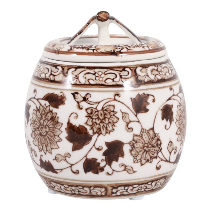 Modern Chinoiserie Ceramic Candle with Lid - Peony Scented Candle