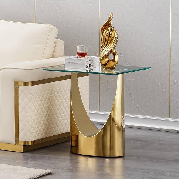 Modern Gold Glass End Table with Stainless Steel Base for Living Room ...