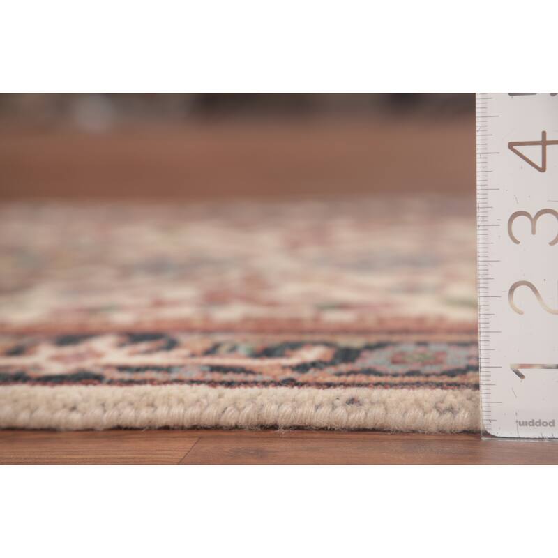 Geometric Beige Heriz Serapi Runner Rug Hand-Knotted Wool Carpet - 2'7"x 7'11"