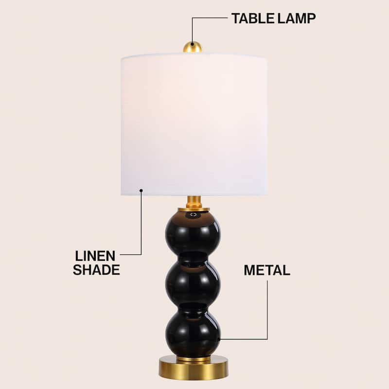 Wilson 21" Glass/Metal LED Table Lamp, White/Brass Gold by JONATHAN Y