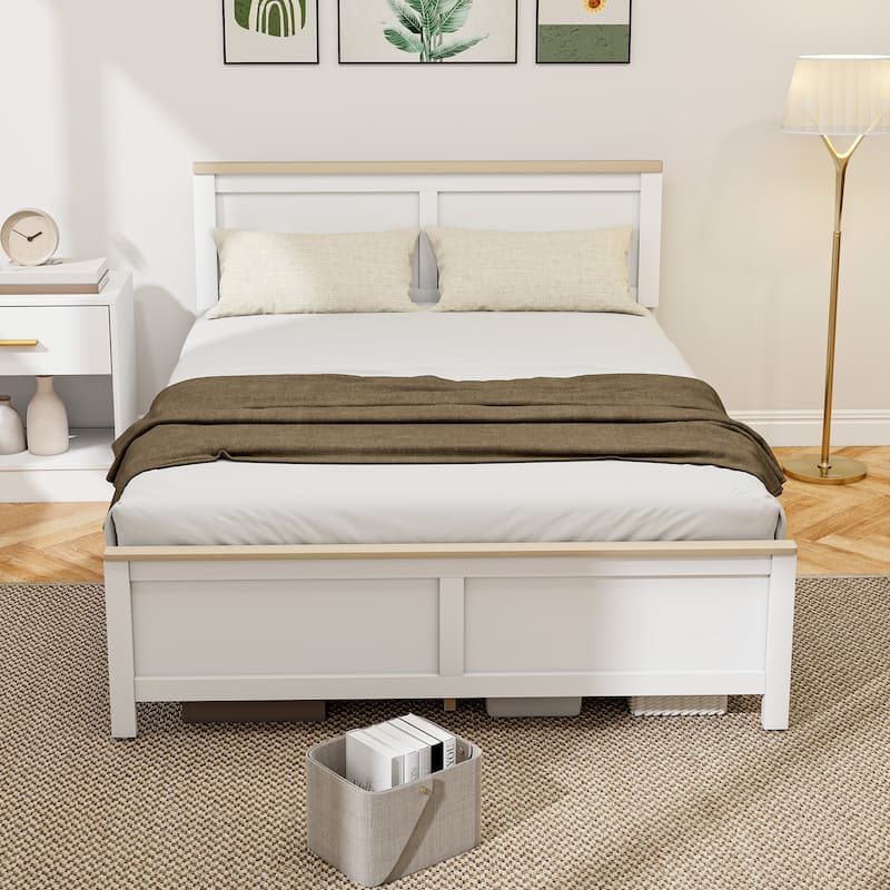 HOMCOM Full Size Bed Frame with Headboard and Footboard, Full Platform Bed Frame with Wooden Slats, Under-Bed Storage