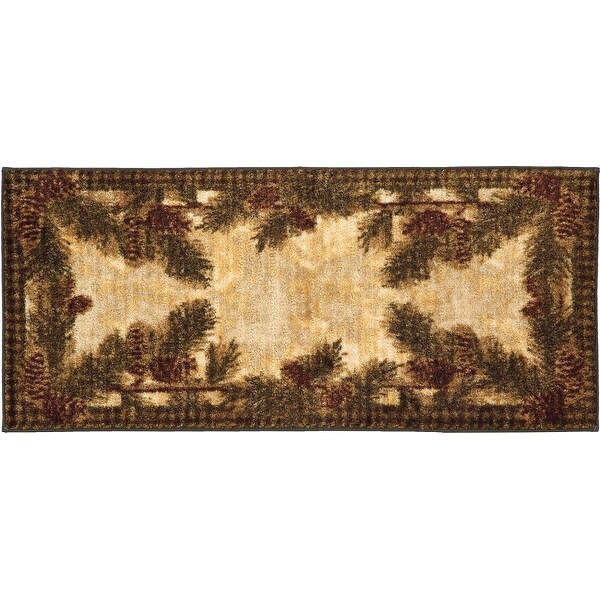 2X3 Bear Paw Pinecone Pine Tree Black Red Green Beige Lodge Cabin Area Rug 