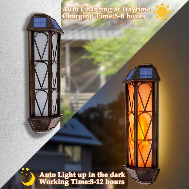 Solar Flame Lights Outdoor, Upgraded 74 LED Flickering Lights