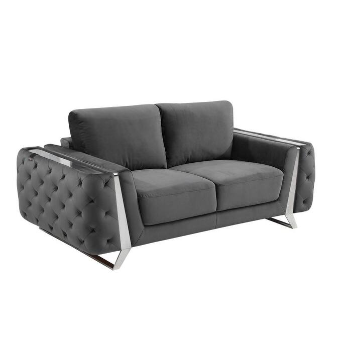 HomeRoots 72" Dark Gray And Silver Velvet Loveseat