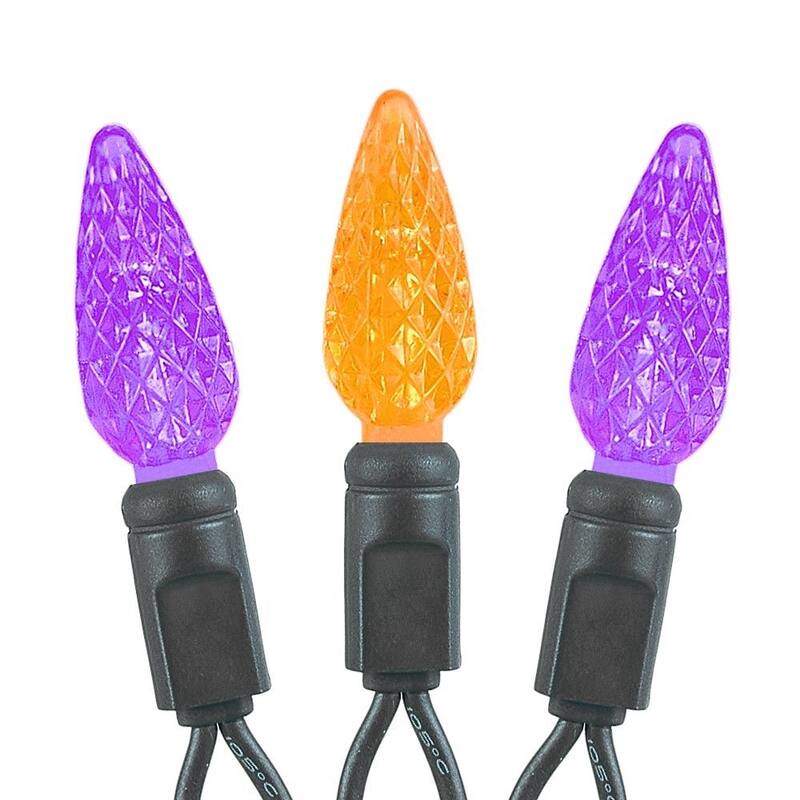 70 Light C6 True Twinkle LED Christmas Mini Light Set, Purple/Orange, Green Wire, 24 Feet