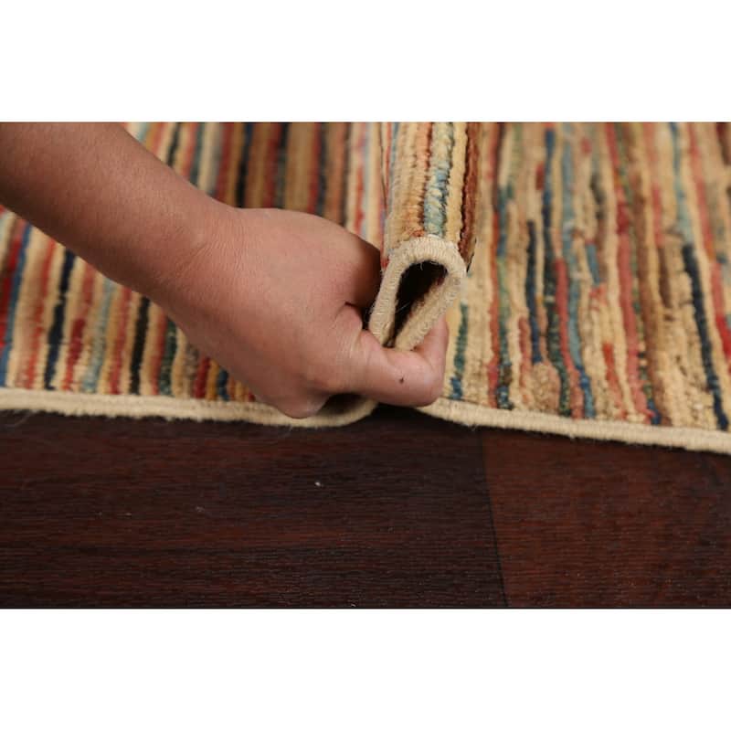 Gabbeh Kashkoli Contemporary Area Rug Hand-knotted Striped Wool Carpet - 1'11" x 2'10"