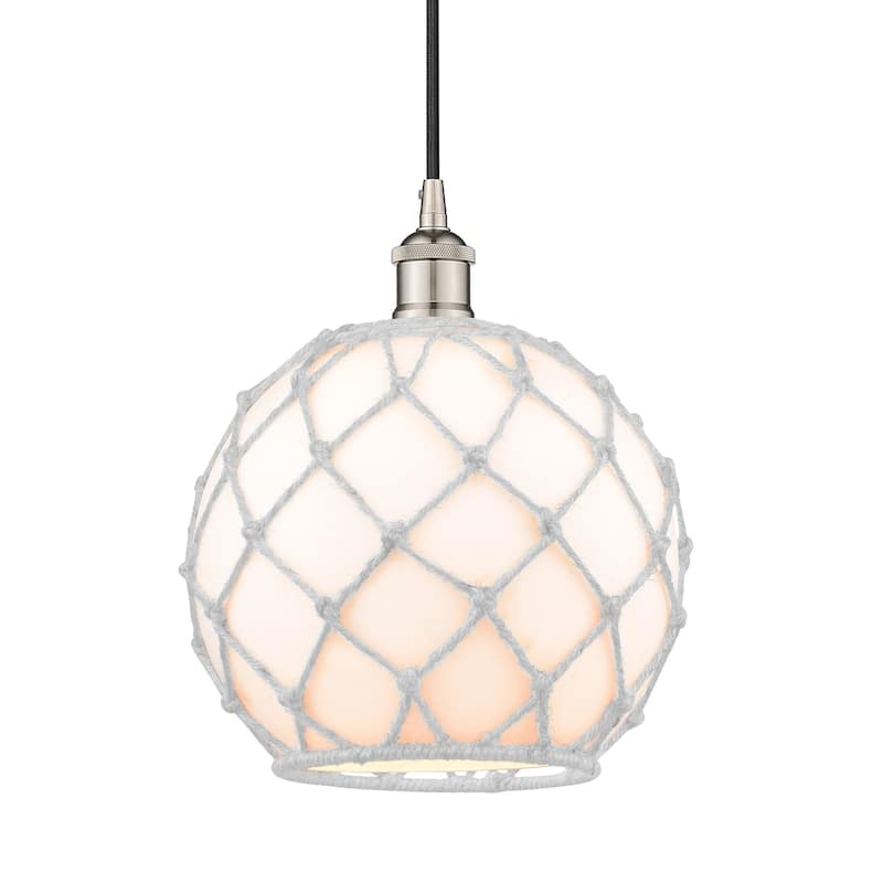Innovations Lighting 616-1P-13-10 Farmhouse Pendant Farmhouse 10" Wide - Polished Nickel / White Glass / White Rope