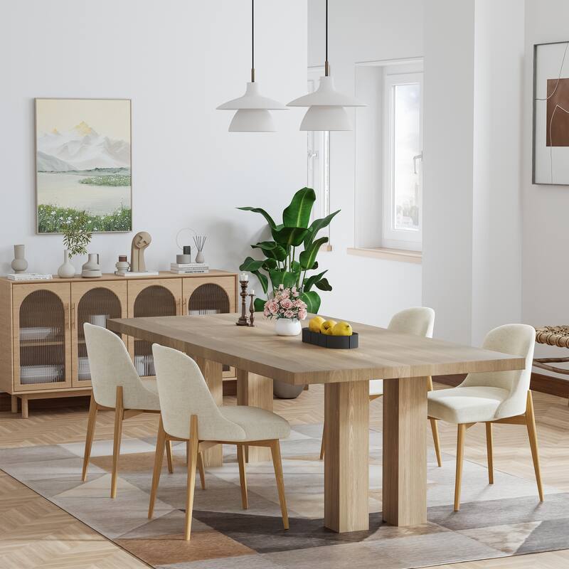 2Pcs Dining Chairs Modern Fabric Upholstered Kitchen Side Chairs with Natural Wood Legs Comfy Armless Side Chair