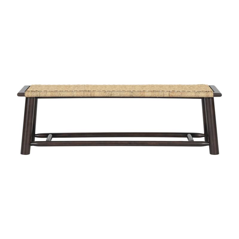 Farmhouse Modern Solid Wood Rattan Bench - 59 Inch Indoor & Covered Outdoor Bench Finish Multi-Functional Design