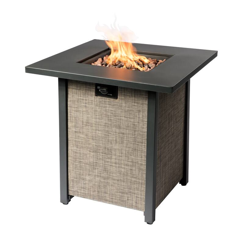 Teamson Home Outdoor 28" Propane Gas Fire Pit with Woven Textilene Base, Beige