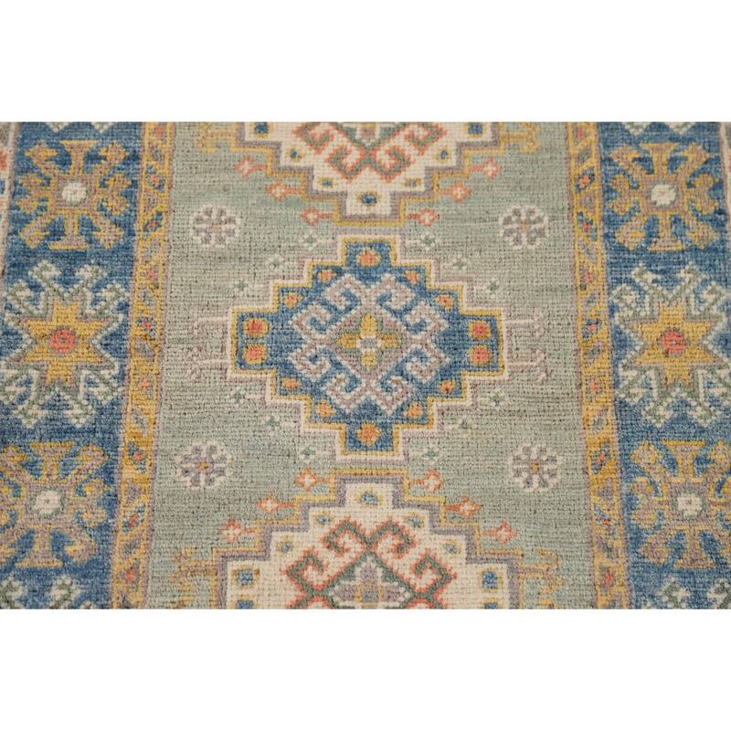 Green Kazak Foyer Rug Handmade Wool Carpet - 2'1" x 3'0"
