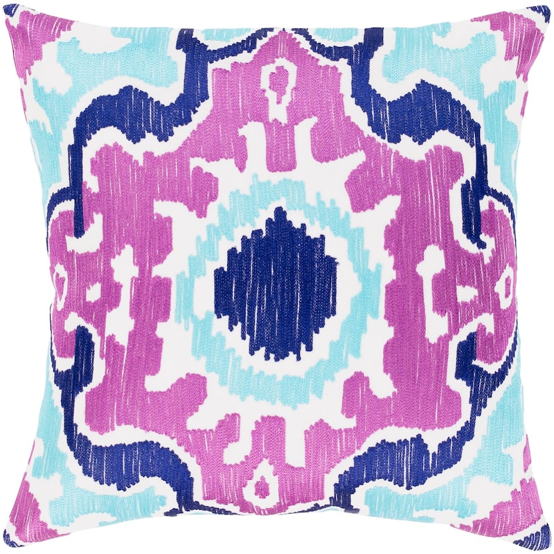 Kaelea Modern Ikat Bright Purple Feather Down or Poly Filled Throw Pillow 20-inch