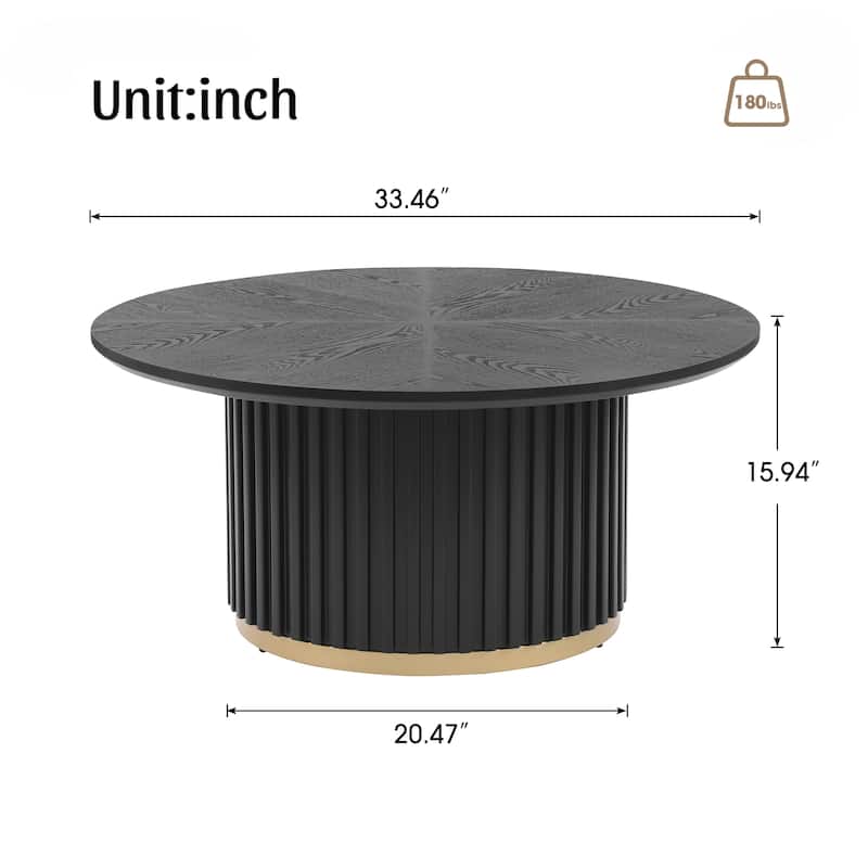 Christopher Knight Home - Marceline Modern 33.46" Round Coffee Table with Fluted Metal Pedestal Base & Subtle Gold Accent