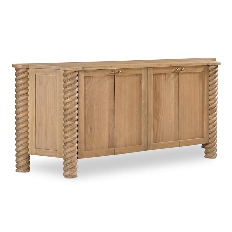 Title: NADAAL STUDIOS Calvert Treccia Sideboard, Solid Oak with Oak Veneer, Turned Legs, Natural Finish