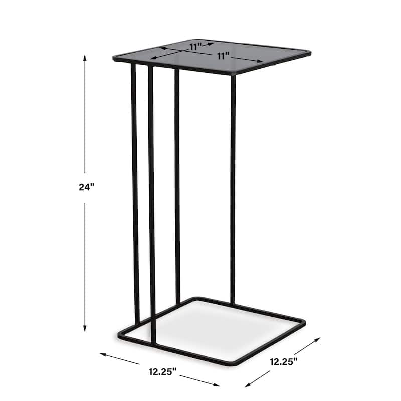 Smoked Glass Top Hand Forged Accent Table - 24" - Black