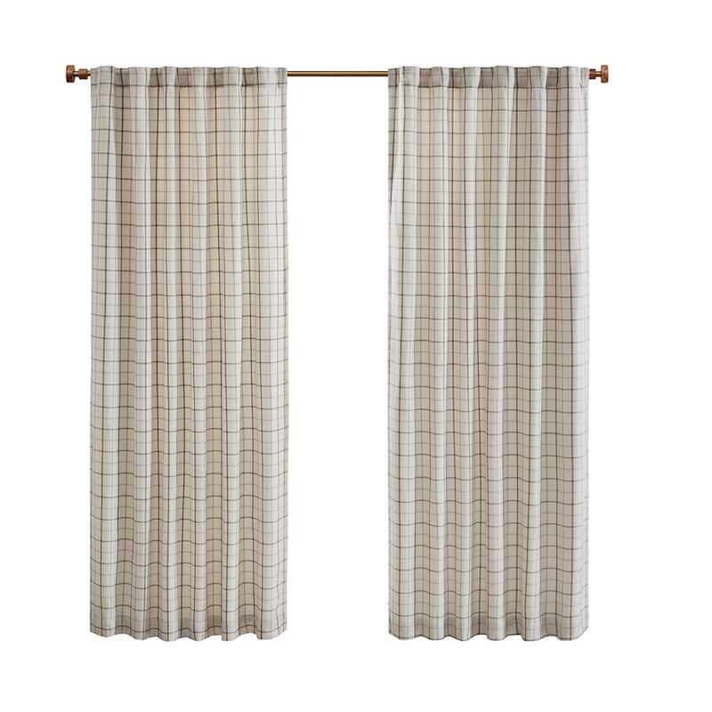 Plaid Rod Pocket and Back Tab Curtain Panel with Fleece Lining Natural 50x95"