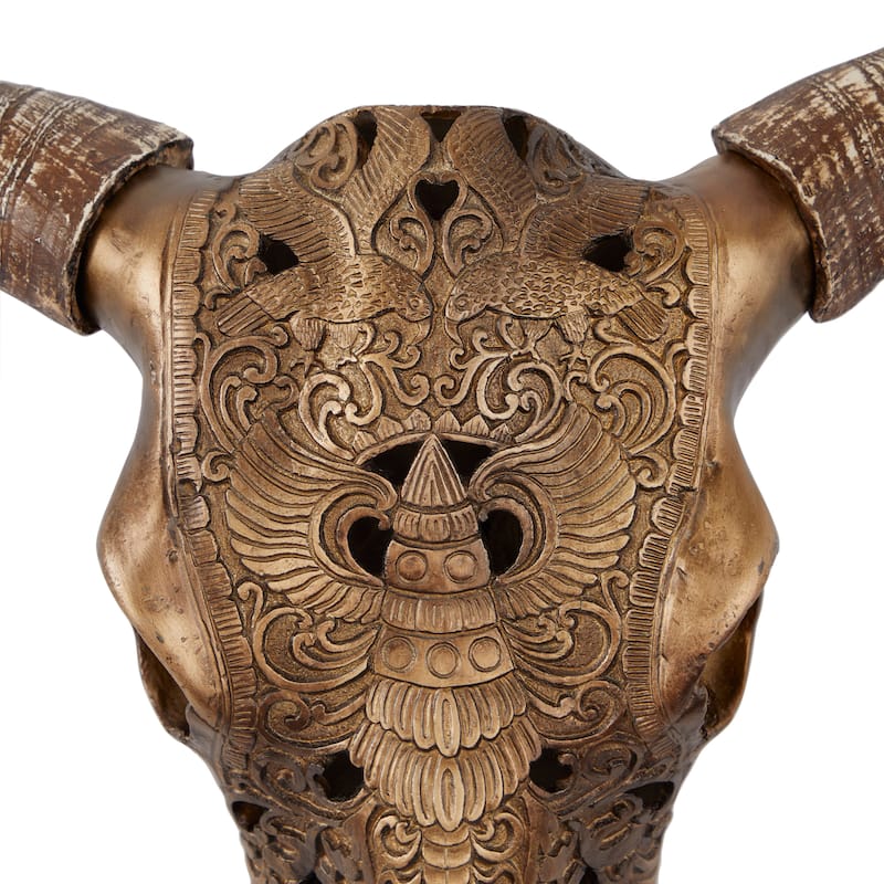 Polystone Cow Carved Skull Wall Decor - Bronze - Roche River Decor