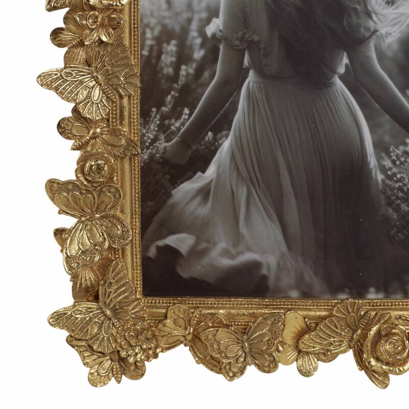 5 in. x 7 in. Gold Polyresin Butterfly in Bloom Photo Frame