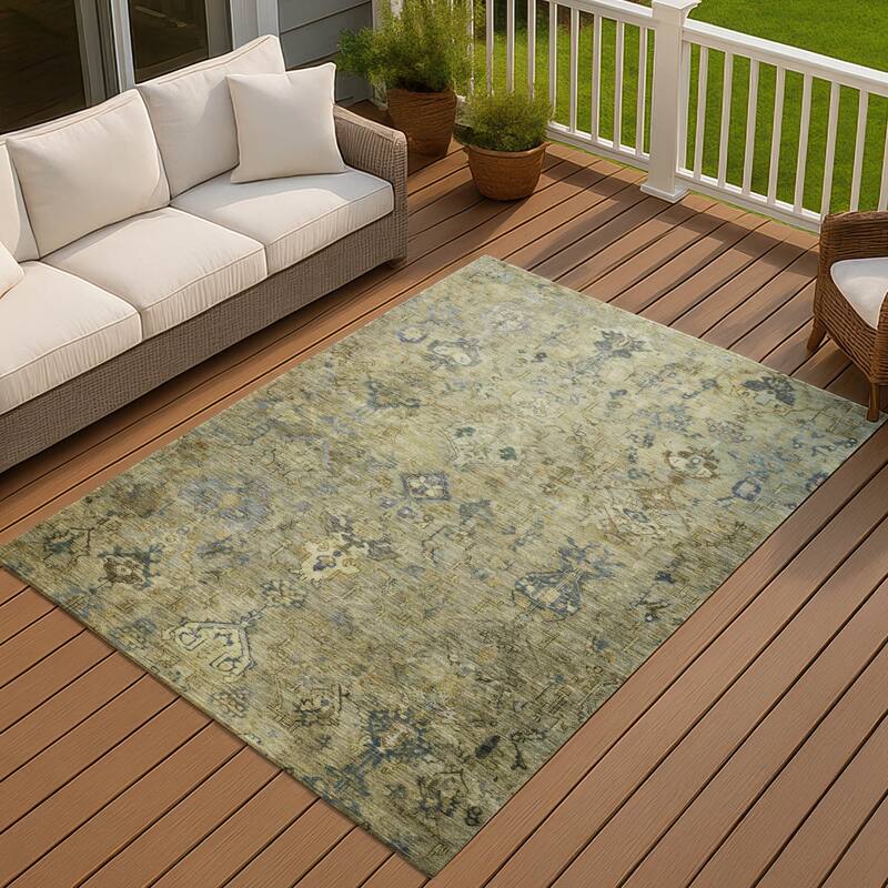 Machine Washable Indoor/ Outdoor Traditional Serenity Chantille Rug - Green - 8' x 10'
