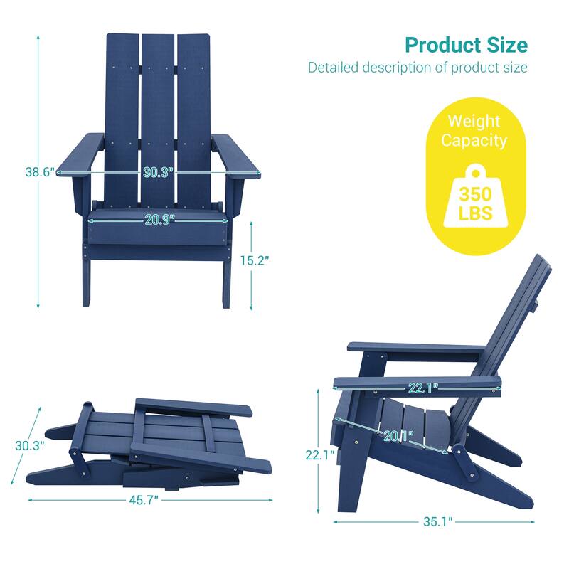 BONOSUKI Folding Adirondack Chair,Weather Resistant Patio Chair-Set of 2