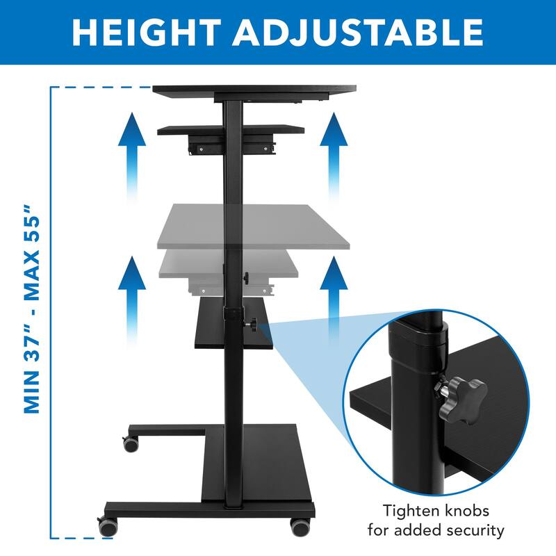 Mount-It! Mobile Computer Desk with Retractable Tray and Height Adjustable - Black