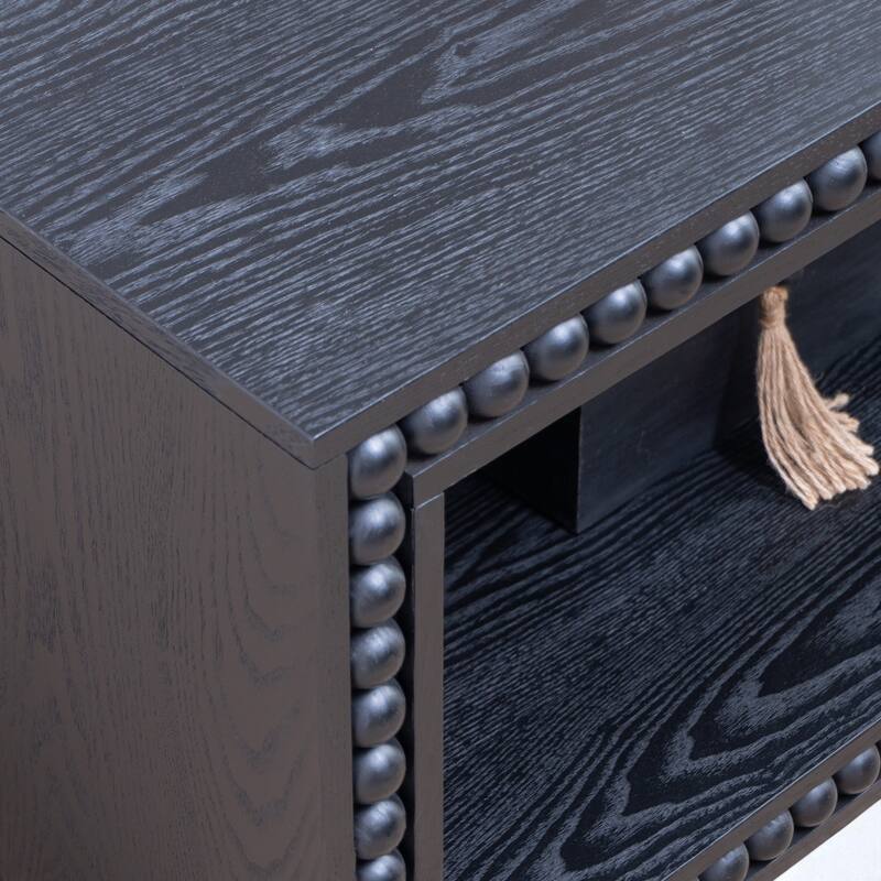 Rustic Beaded Edge Coffee Table 47.6" Rectangular Center Table with Open Storage Shelf Farmhouse Style