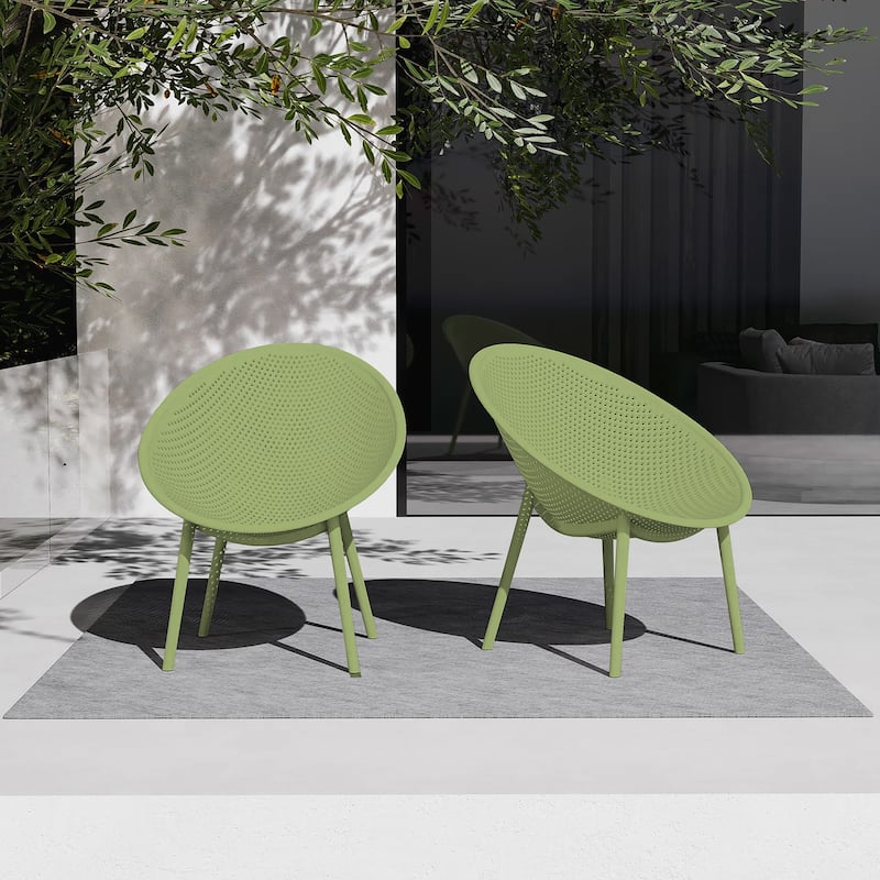 Set of 2 Modern Plastic Lounge Chair Plastic Legs with Polka Dots Spot Breathable for Patio Indoor Outdoor Use