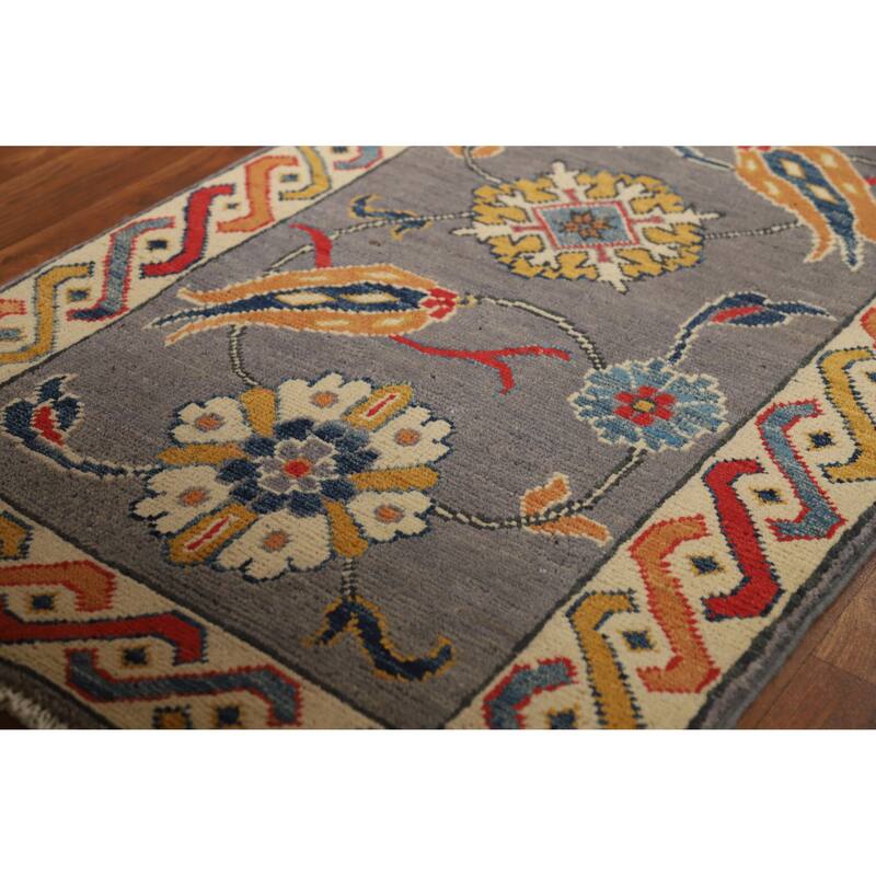 Gray Floral Kazak Oriental Foyer Rug Hand-Knotted Wool Carpet - 2'0"x 3'0"