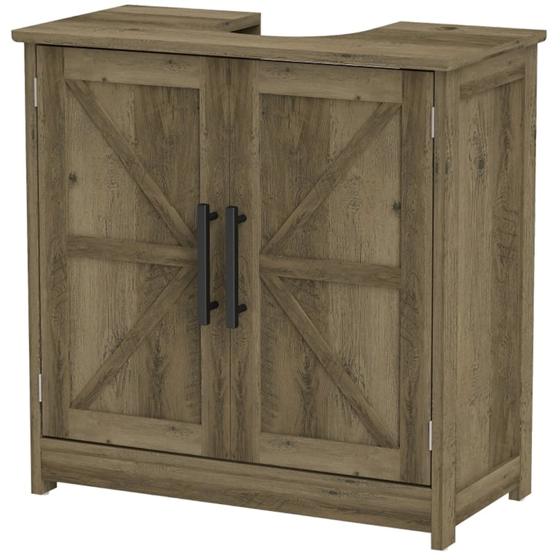 Distressed Grey Pedestal Bathroom Sink Storage Cabinet with Adjustable Shelf and Magnetic Door Closure